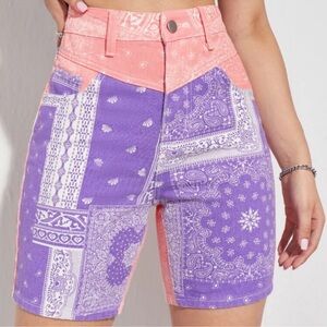 Women's Purple and Pink Bandana Print Shorts